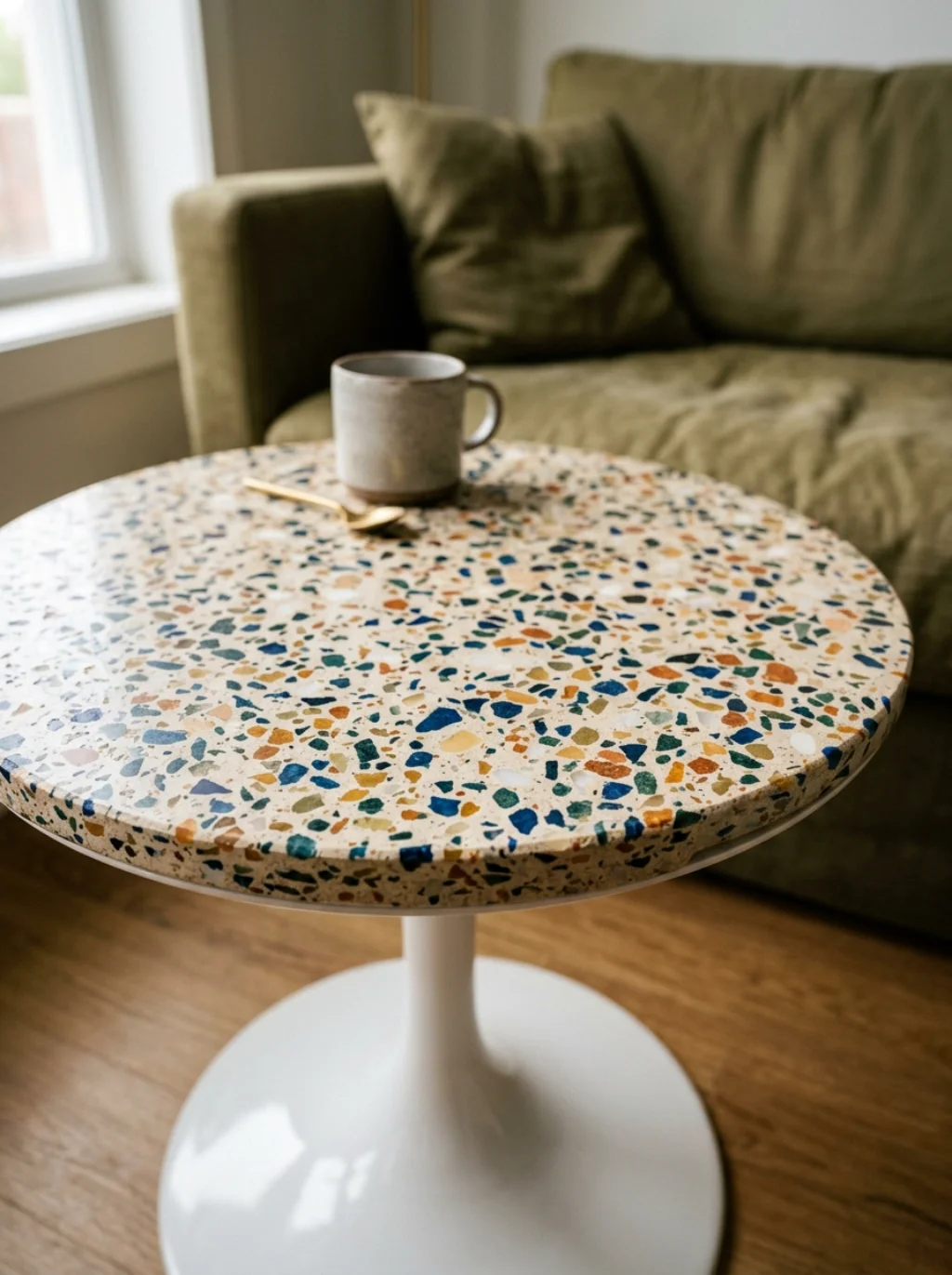 Terrazzo Accents Sneak Playful Pattern Into An Otherwise Serious Space