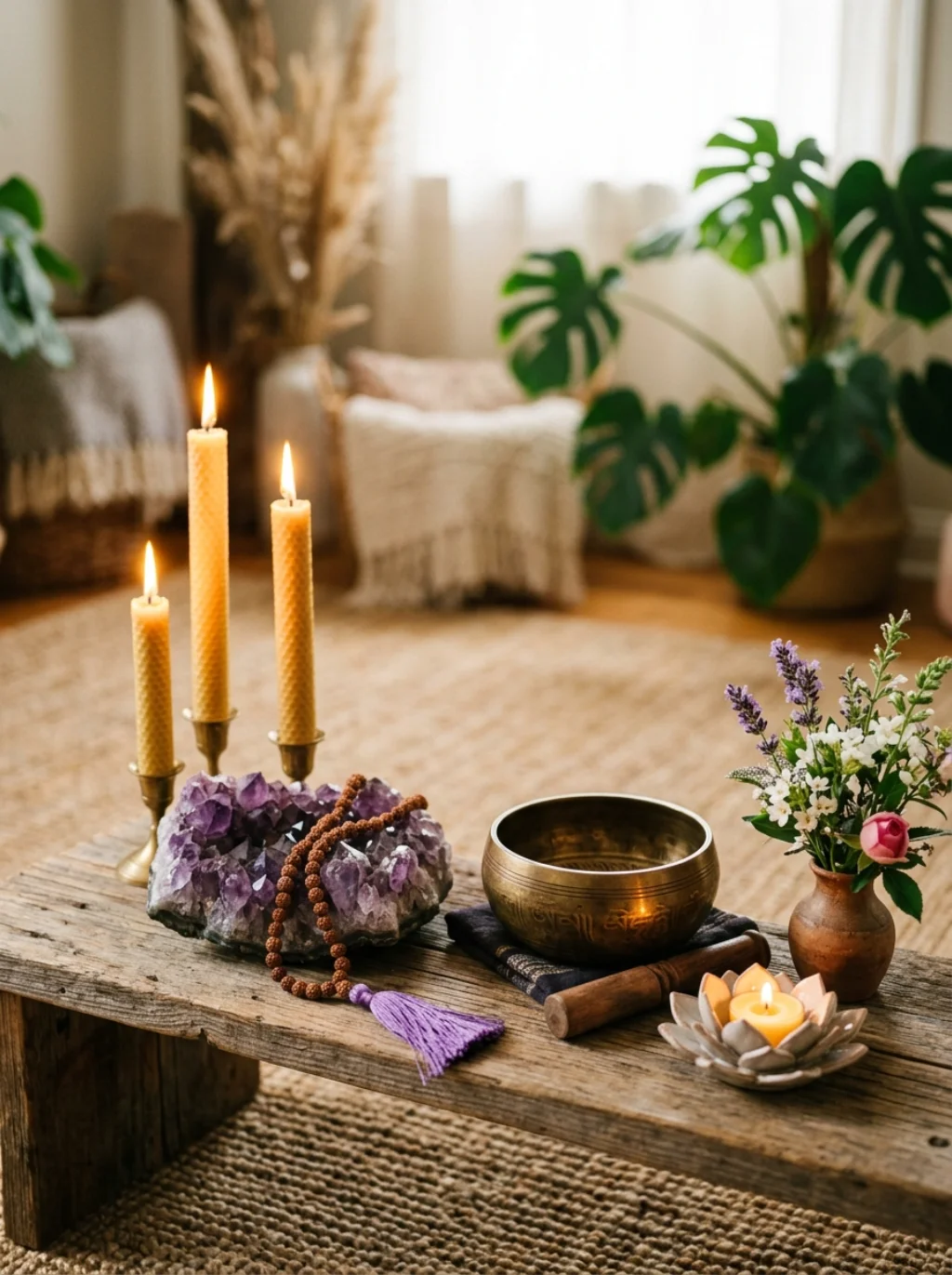 Altar Design Ideas That Give Your Boho Yoga Room a Devotional Center