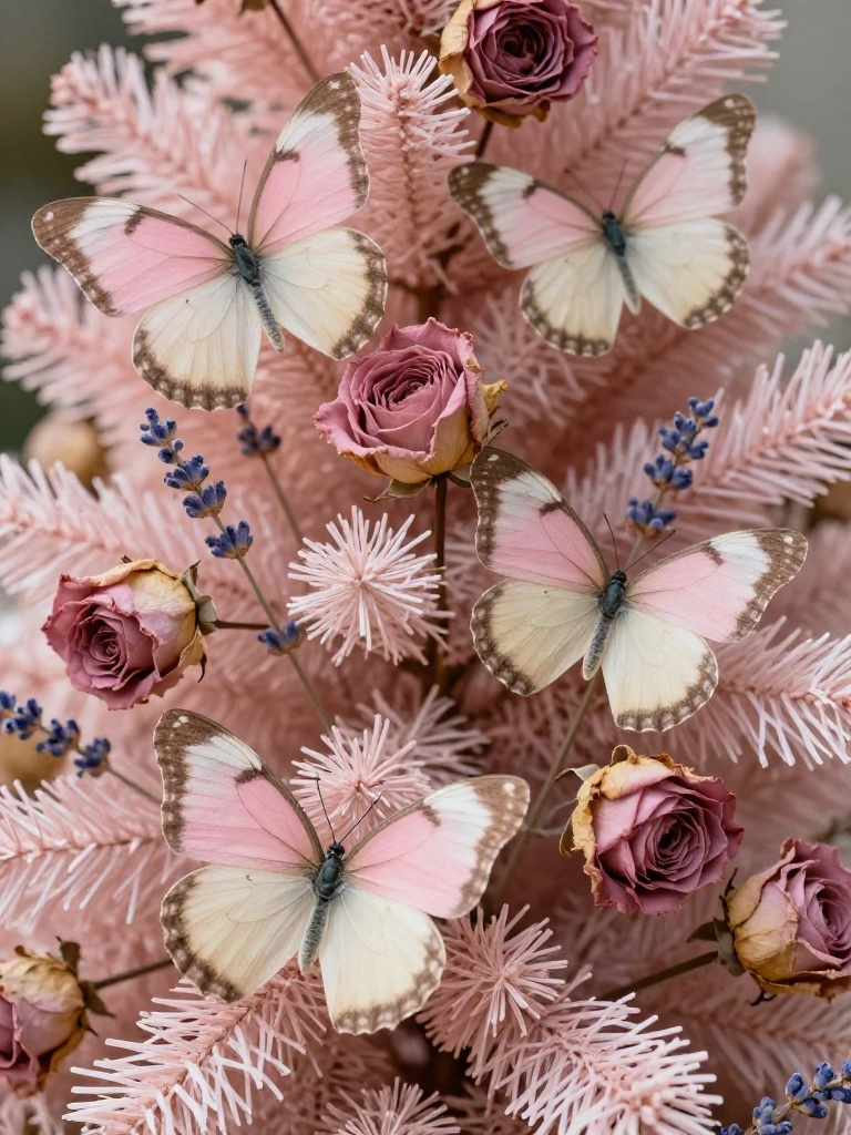 Butterfly Adorned Pink Trees That Feel Like a Garden in Winter