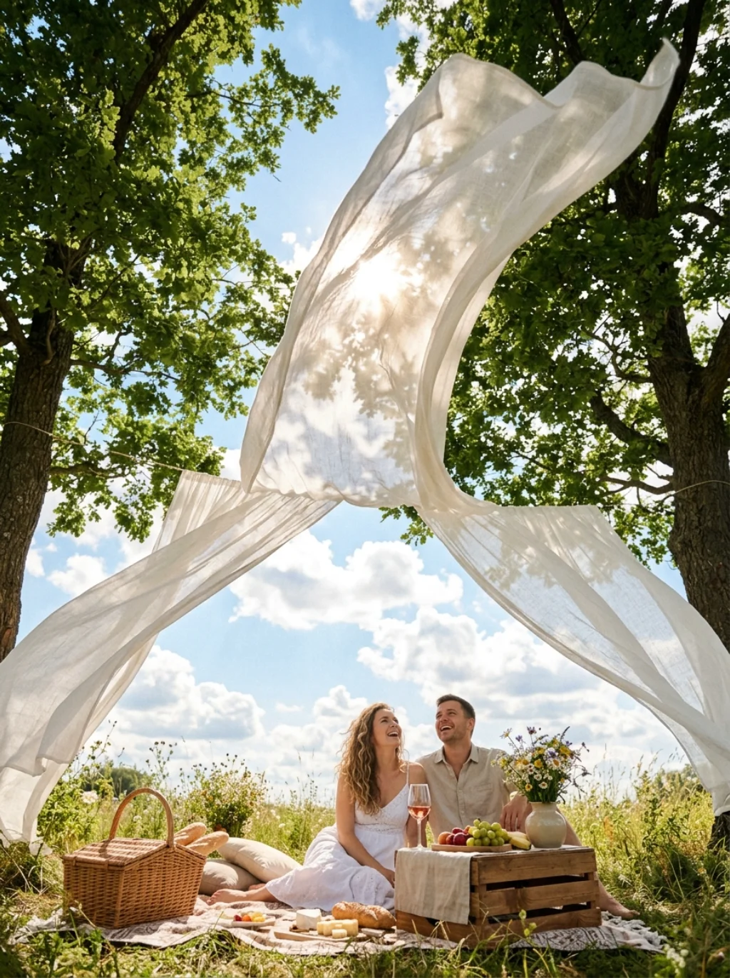 Sheer Canopies And Draped Fabric Soften Harsh Afternoon Garden Light
