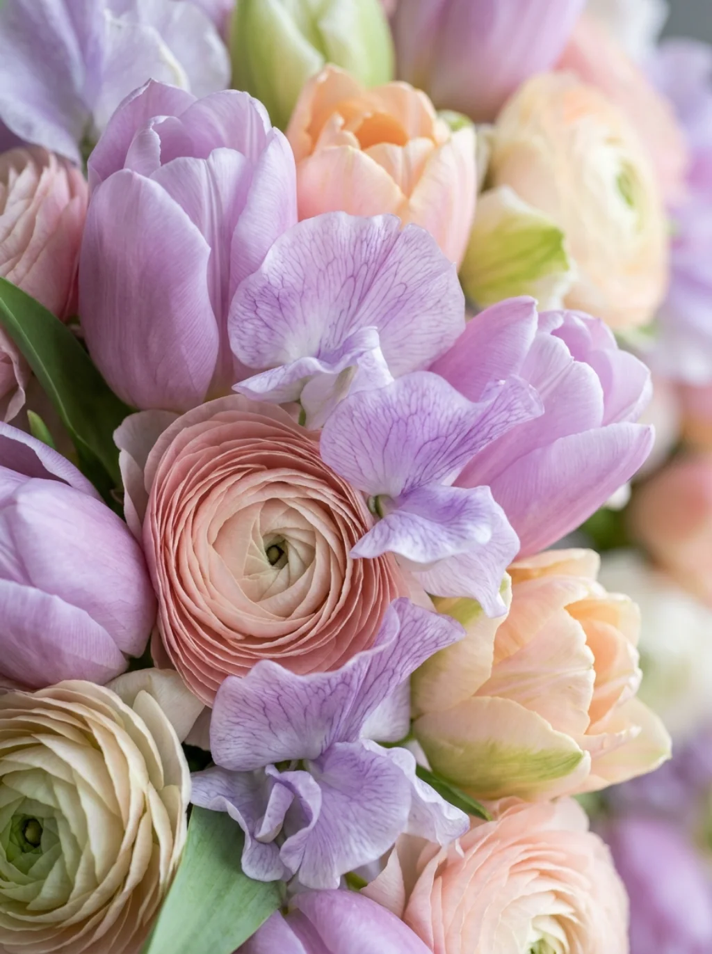 Tulips Ranunculus and Sweet Peas— the Soft Pastel Palette Nobody Forgets