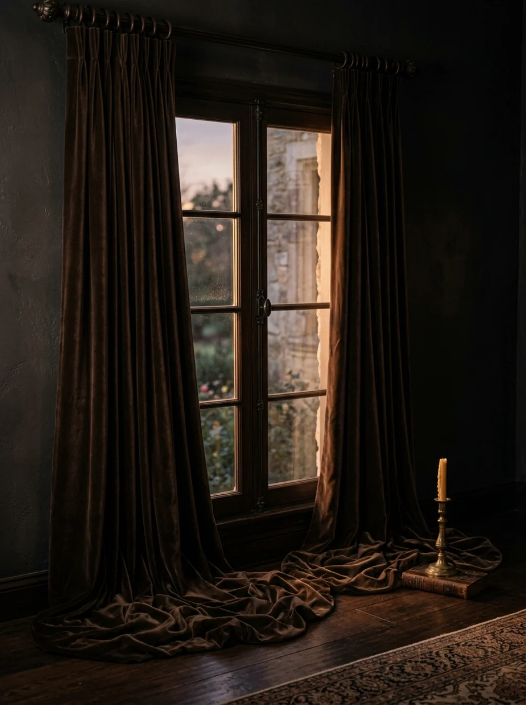 Velvet Curtains in Deep Umber Swallow Sound and Soften Light