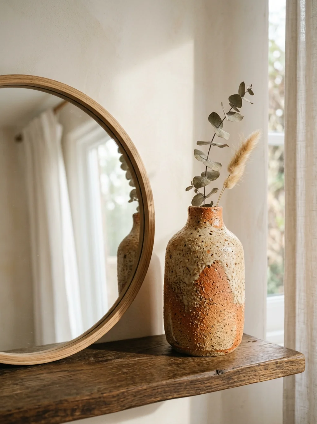 Ceramic Vases Beside A Mirror Add Height Without Stealing Its Light