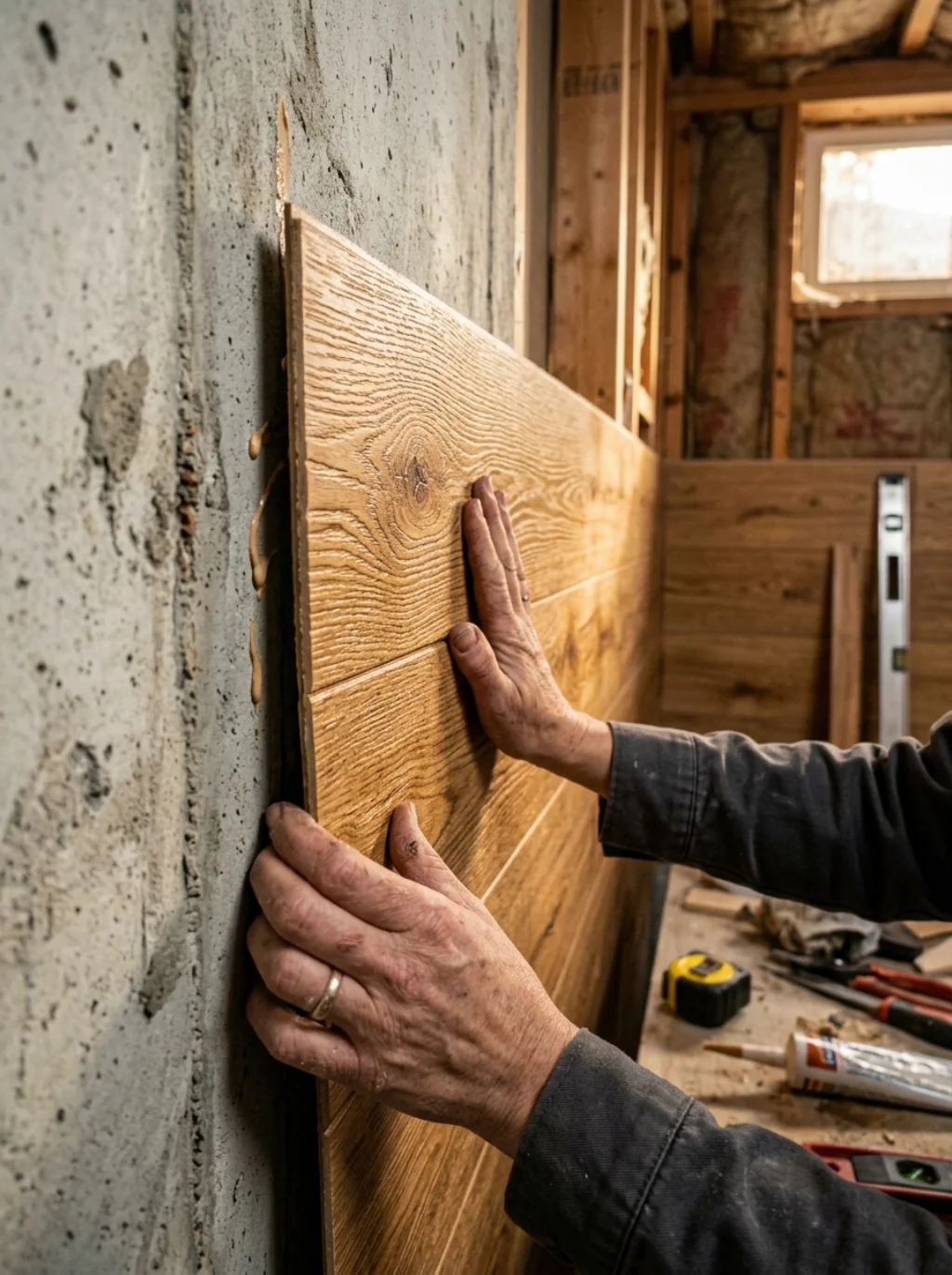 Faux Wood Panels Bring Warmth Without Touching a Single Stud
