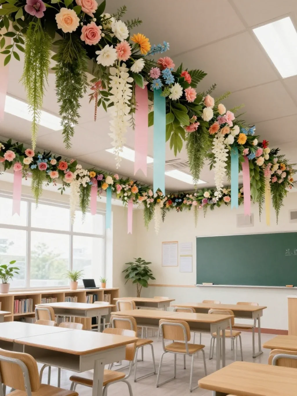 13. Floral Garland Ceiling Hanging Decor
