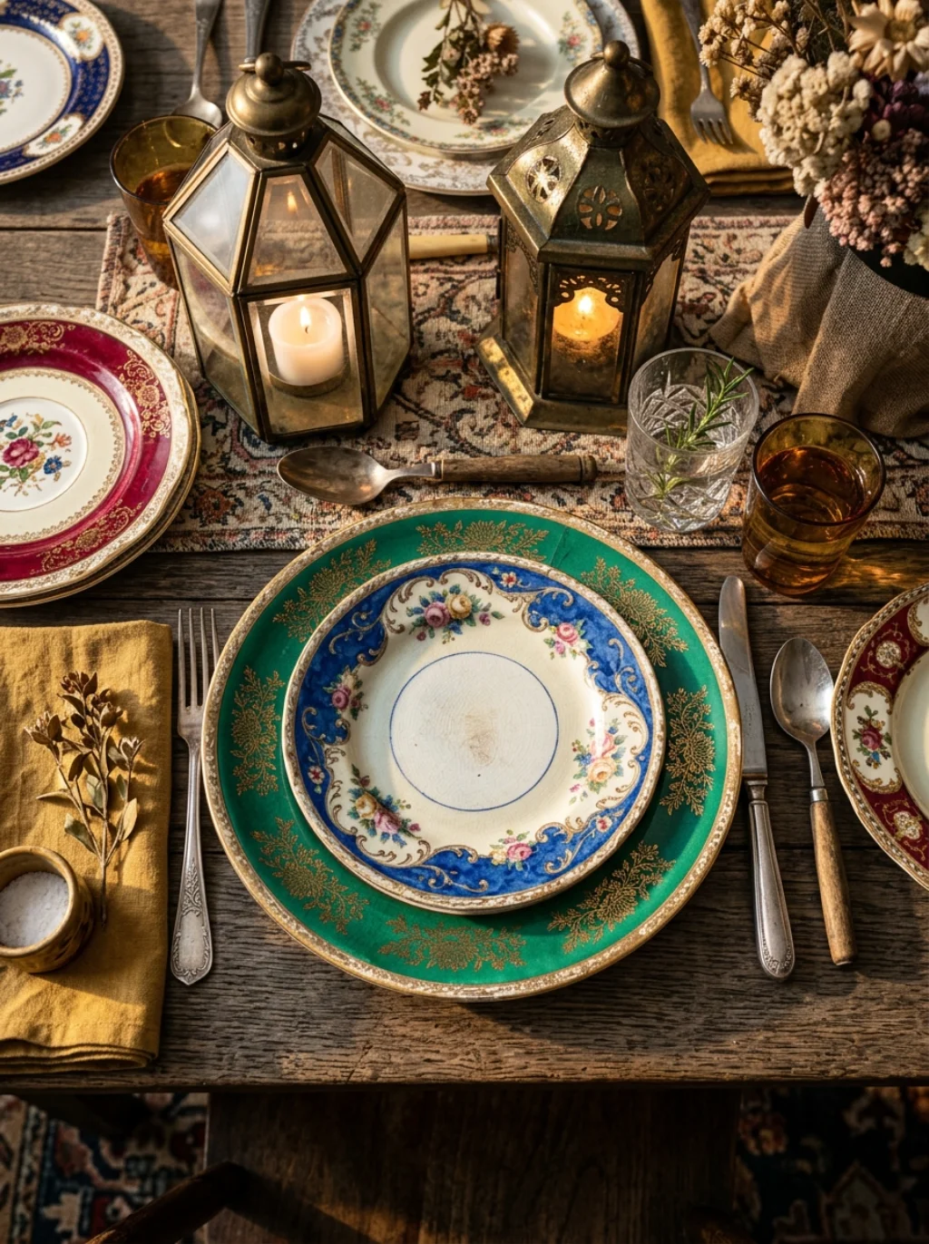 Mismatched Vintage China Turns A Simple Table Into A Treasure Hunt
