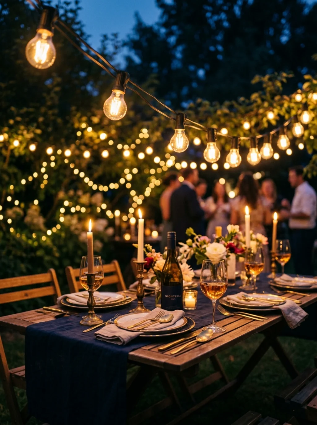 String Lights Draped Low Transform a Folding Table Into Magic