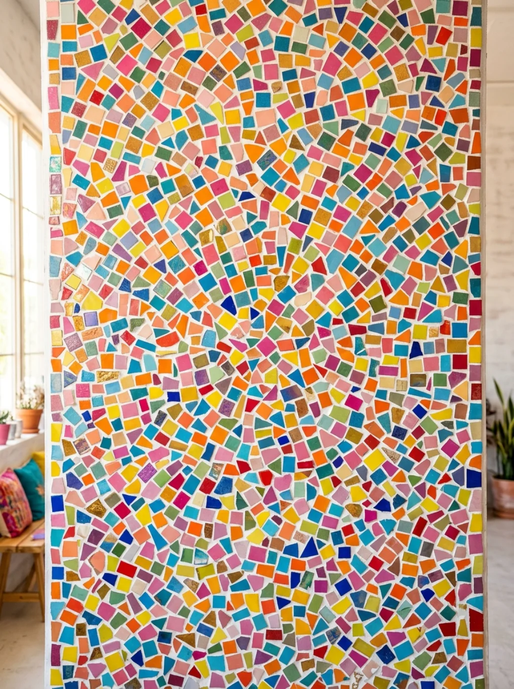 Colorful Mosaic Fragments Turn a Kitchen Wall Into Confetti