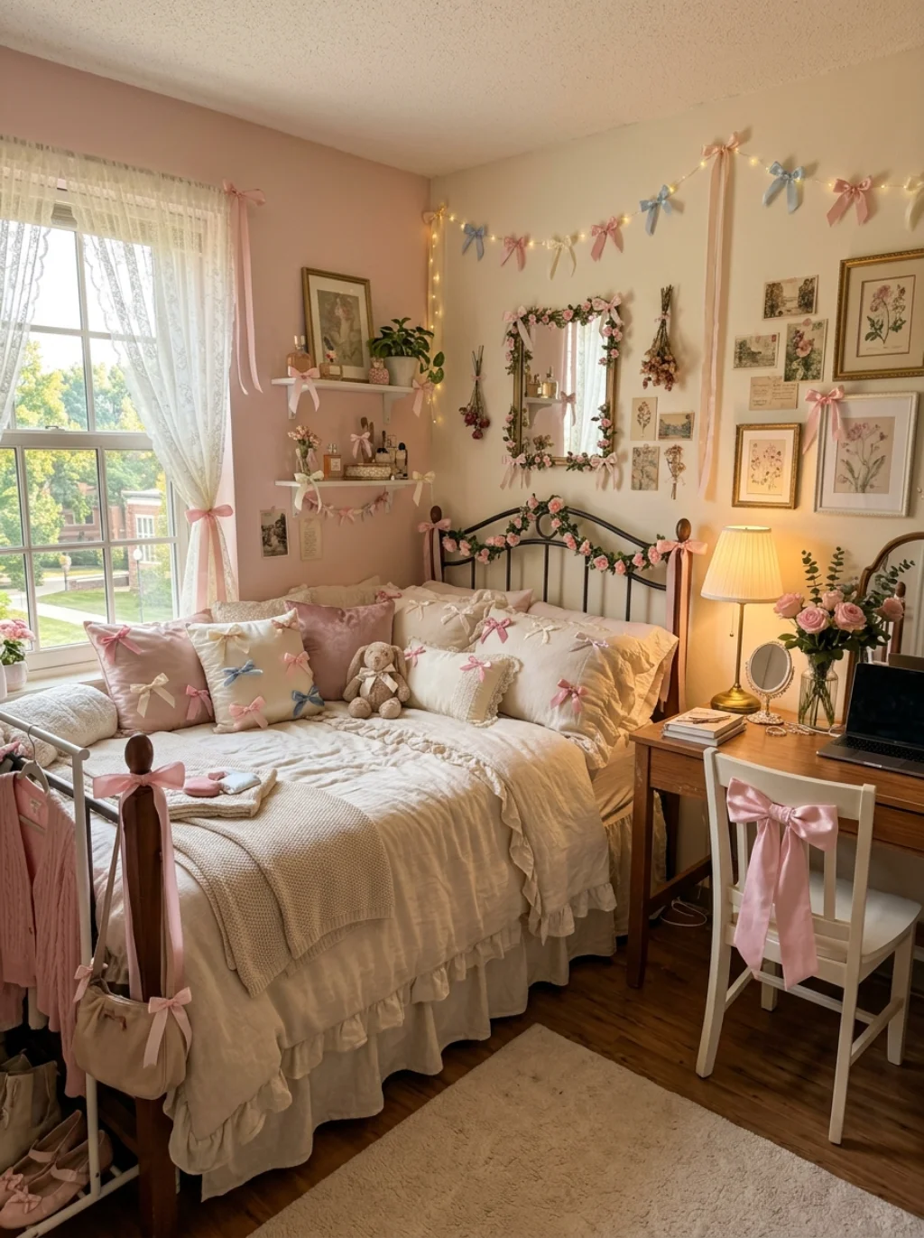 Girl Dorm Room Ideas Inspired by Coquette, Cottagecore, and Y2K Aesthetics