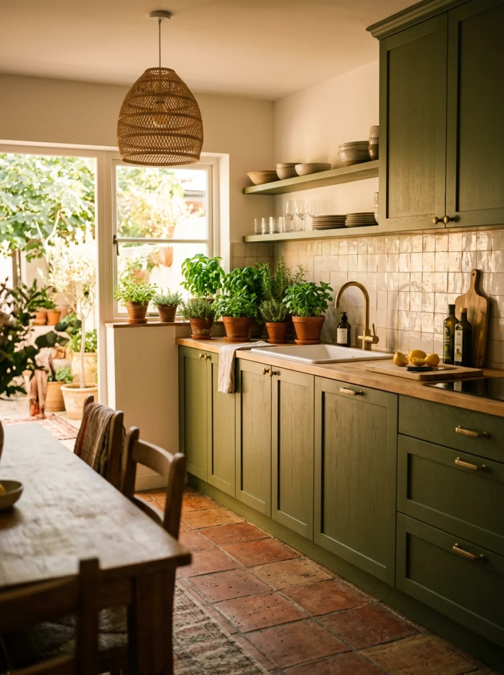 Olive and Earthy Green Kitchens With Terracotta for a Warm Artisan Feel