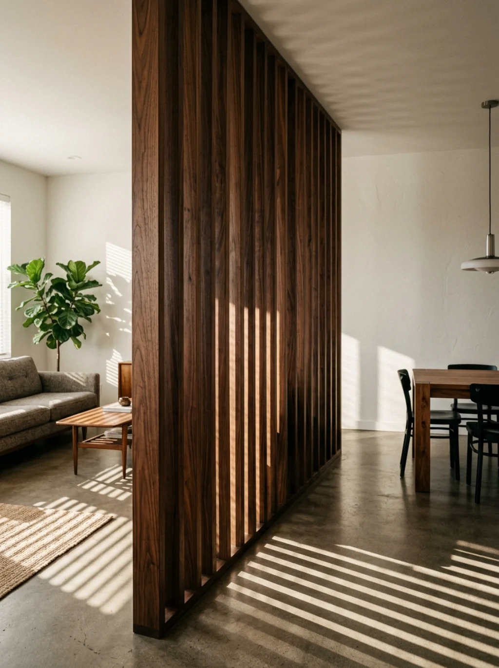 Wood Slat Dividers Carve Privacy Into A Single Open Room