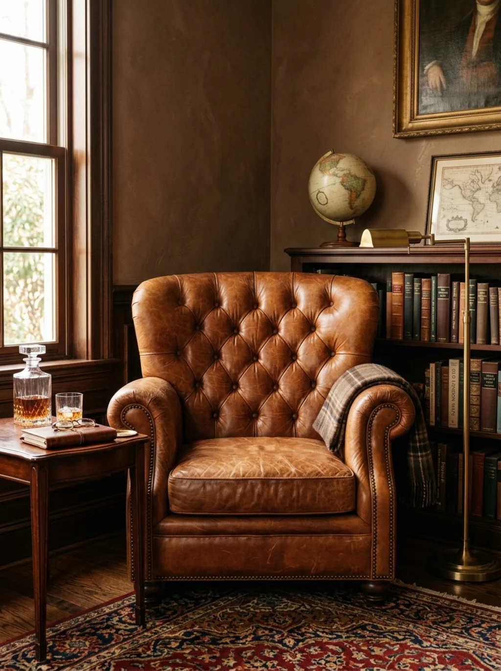 Cognac Leather Chairs Bring a Gentleman's Study Into the Bedroom