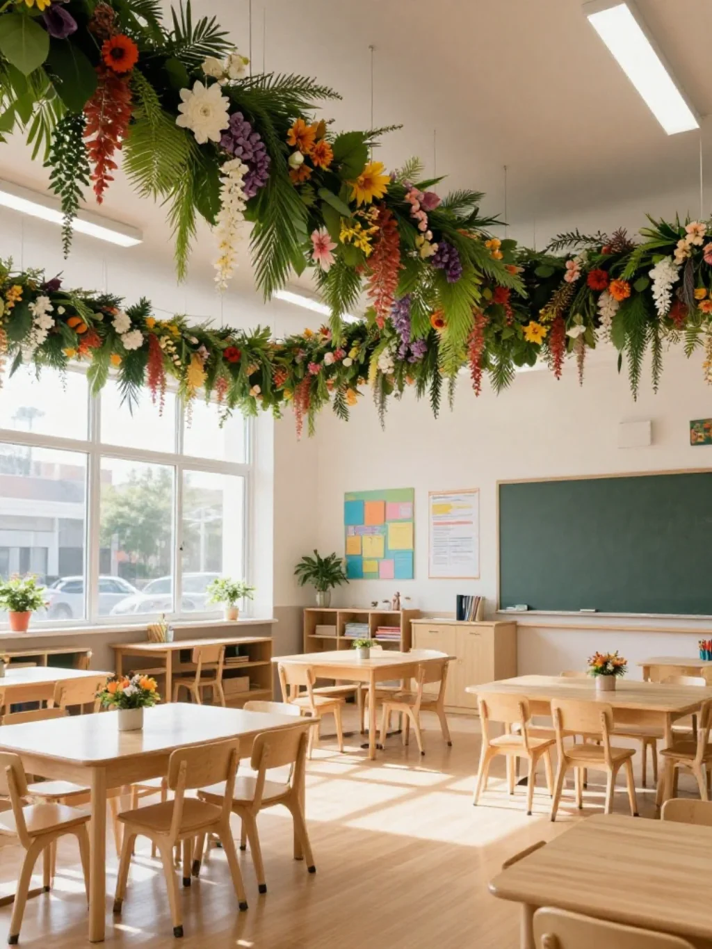 16. Floral Garland Ceiling Hanging Classroom Decor