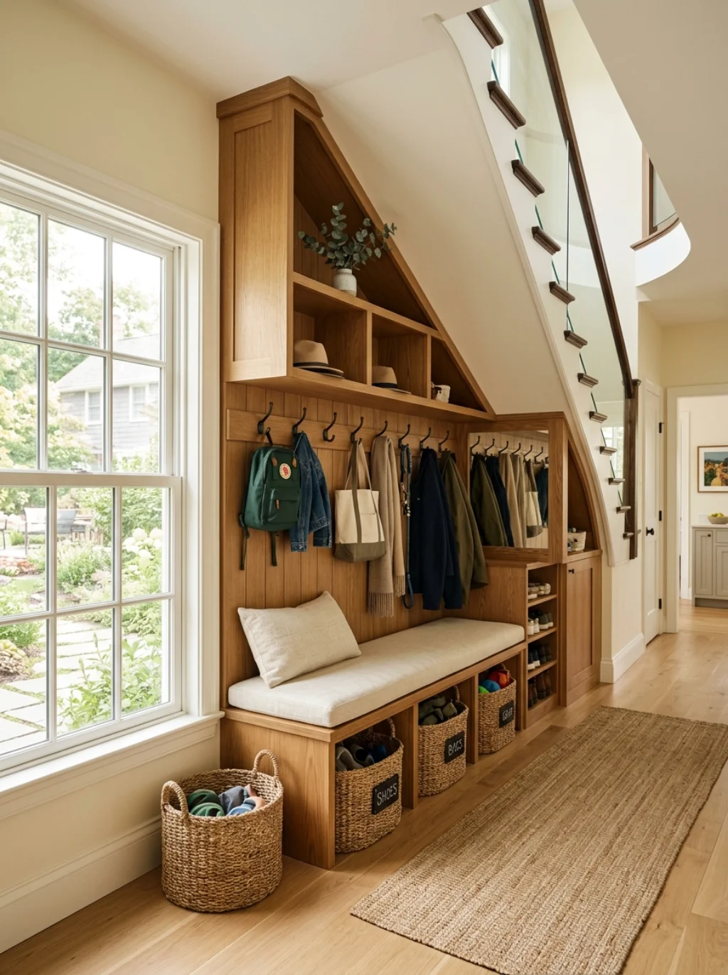 Mudroom Storage Built Into Stairs Changes How Families Enter Home