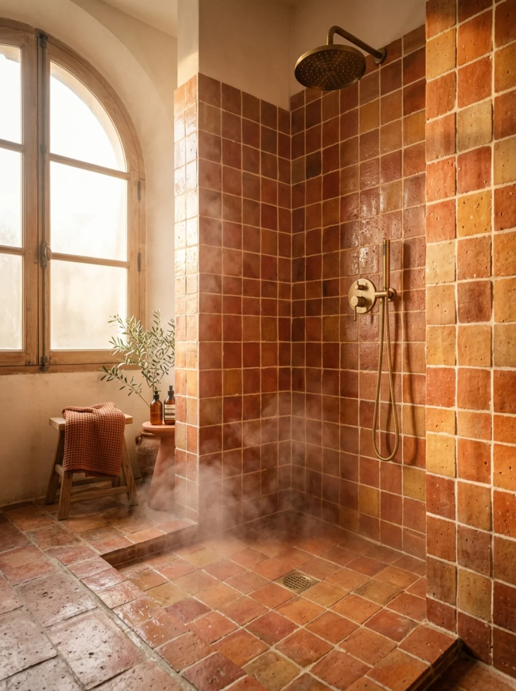Terracotta Tones That Warm Up Even the Coldest Bathroom Corner