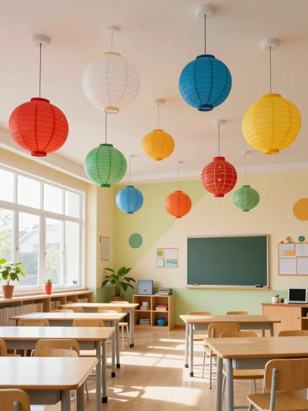 22. Whimsical Lanterns Ceiling Hanging Classroom Decor