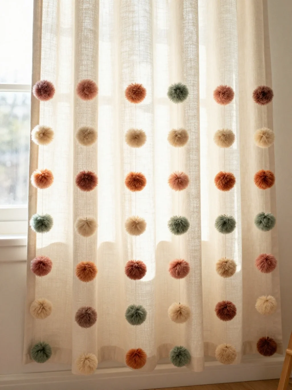 Pom Pom Trimmed Curtains That Add Playful Joy to a Boho Interior