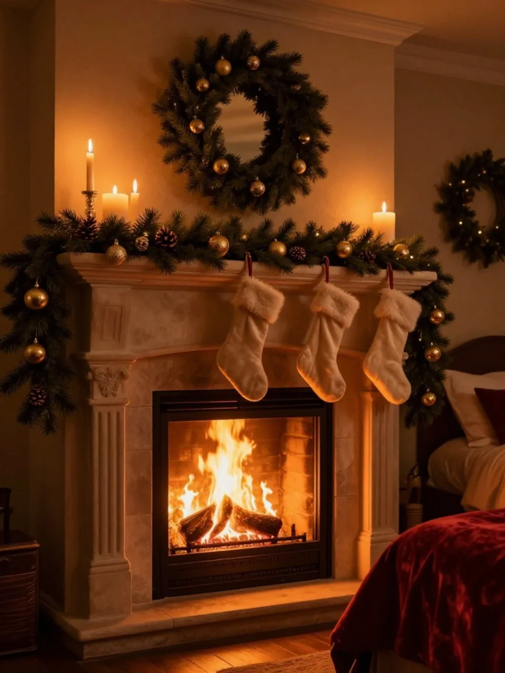 Bedroom Fireplace Christmas Styling That Adds Warmth and Pure Drama