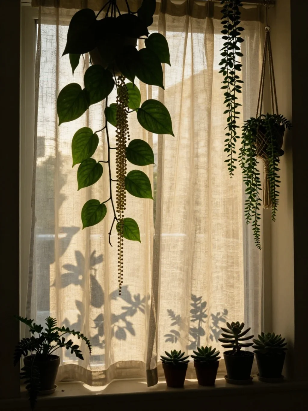 Boho Curtain Ideas With Plants That Create an Indoor Garden Window Scene