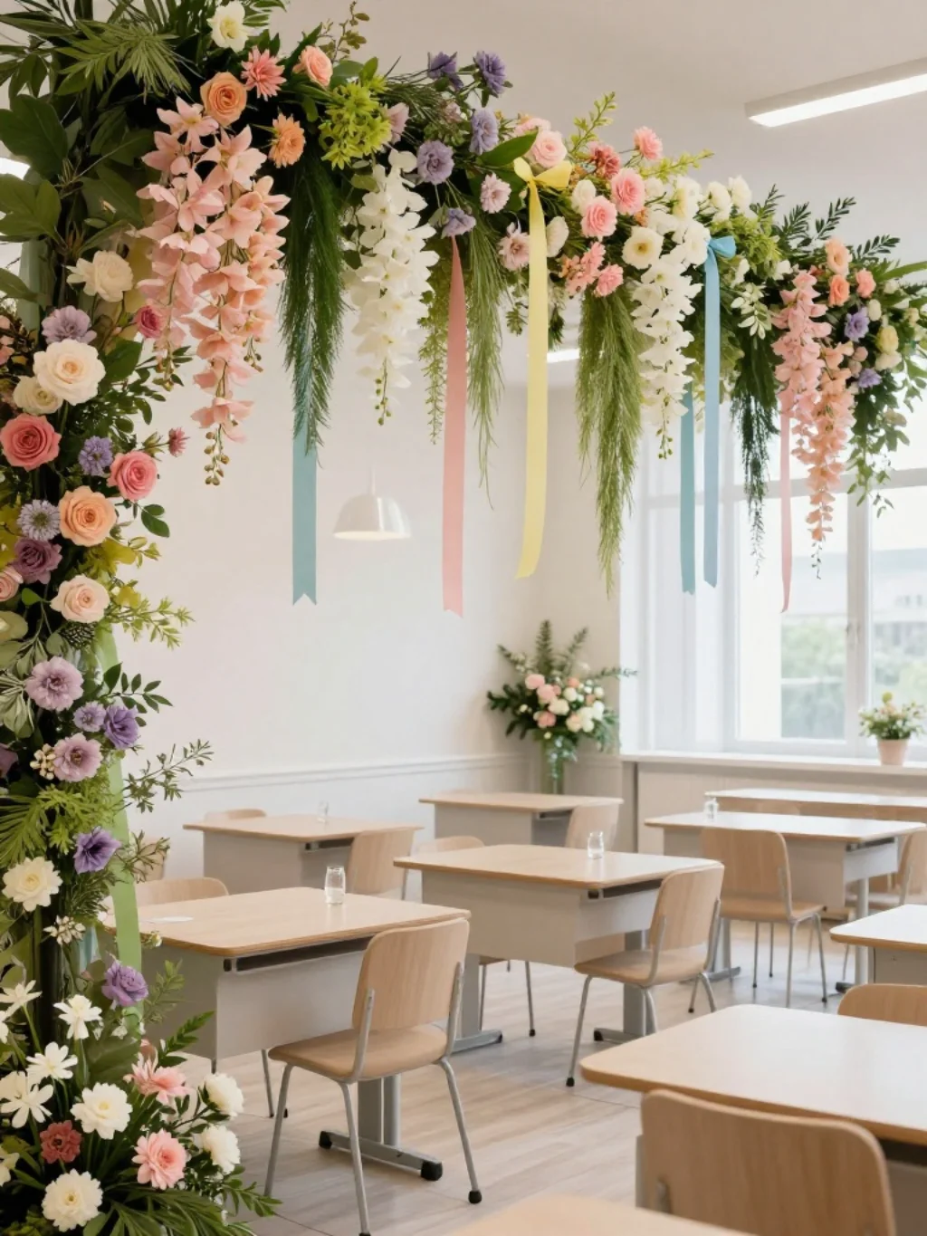 26. Floral Garland Ceiling Hanging Classroom Decor