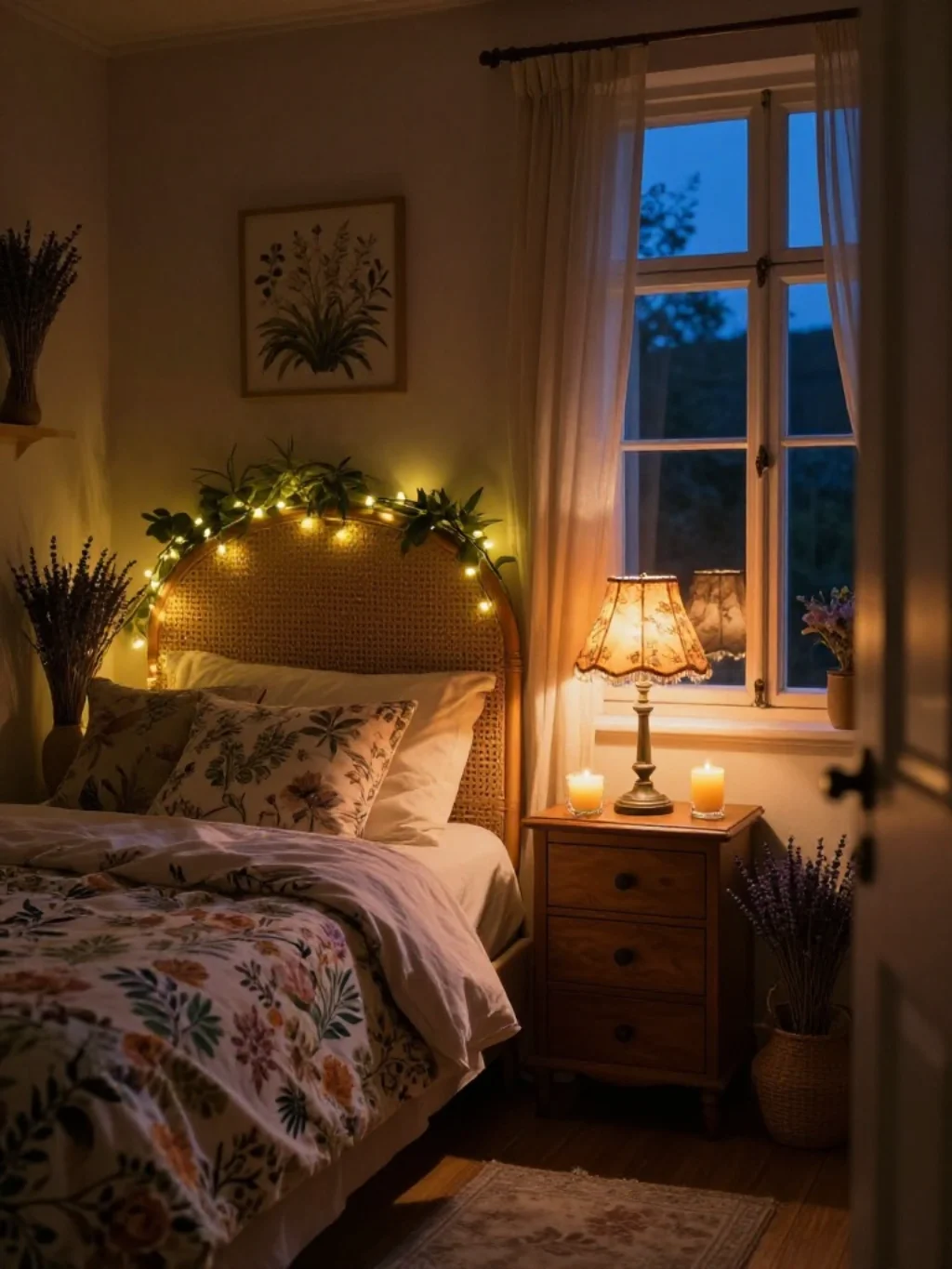 Lighting Ideas That Give a Spring Cottage Bedroom Its Evening Magic