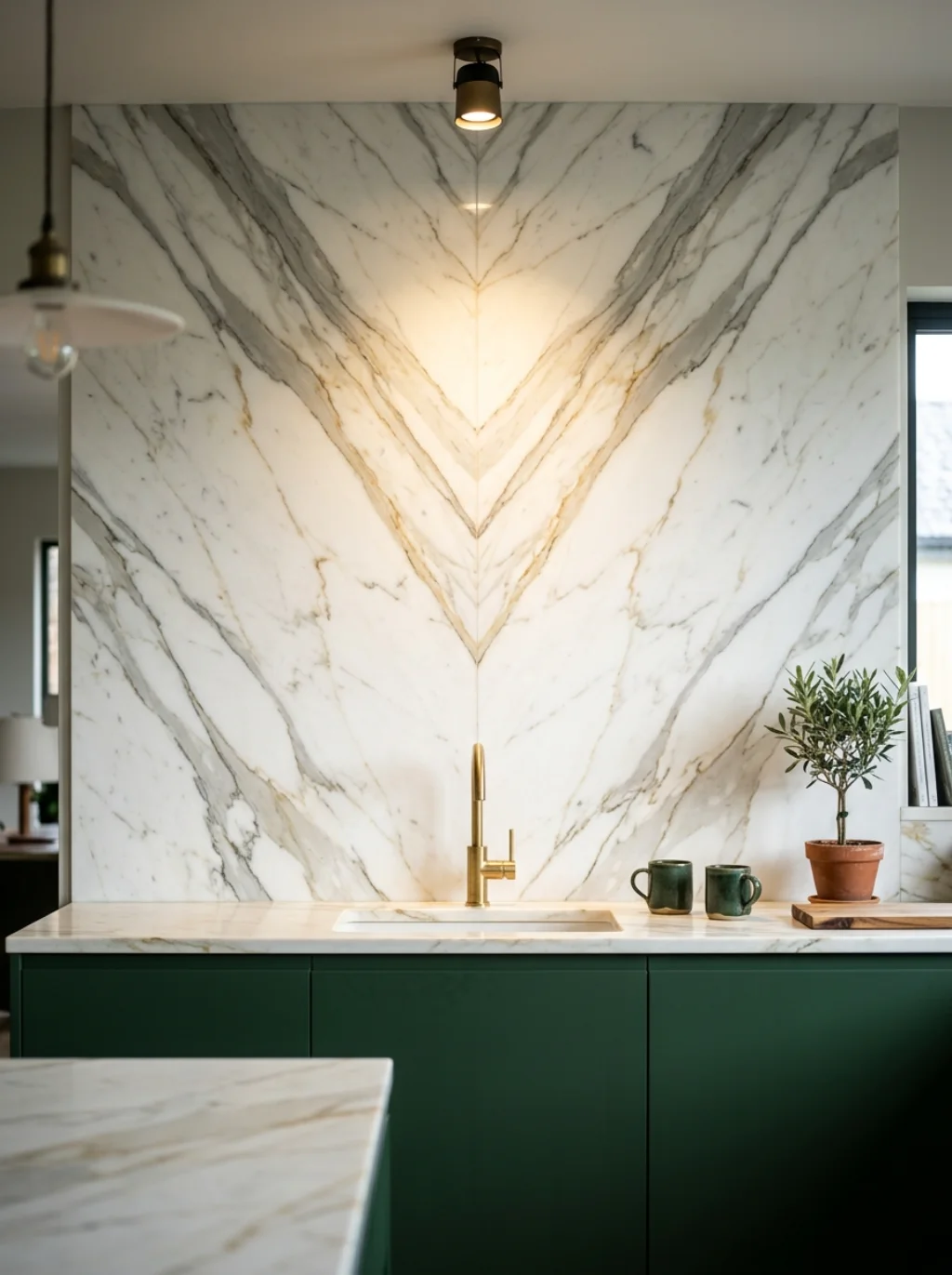 Marble Backsplash With Dark Cabinets and the Vein Direction Nobody Thinks About