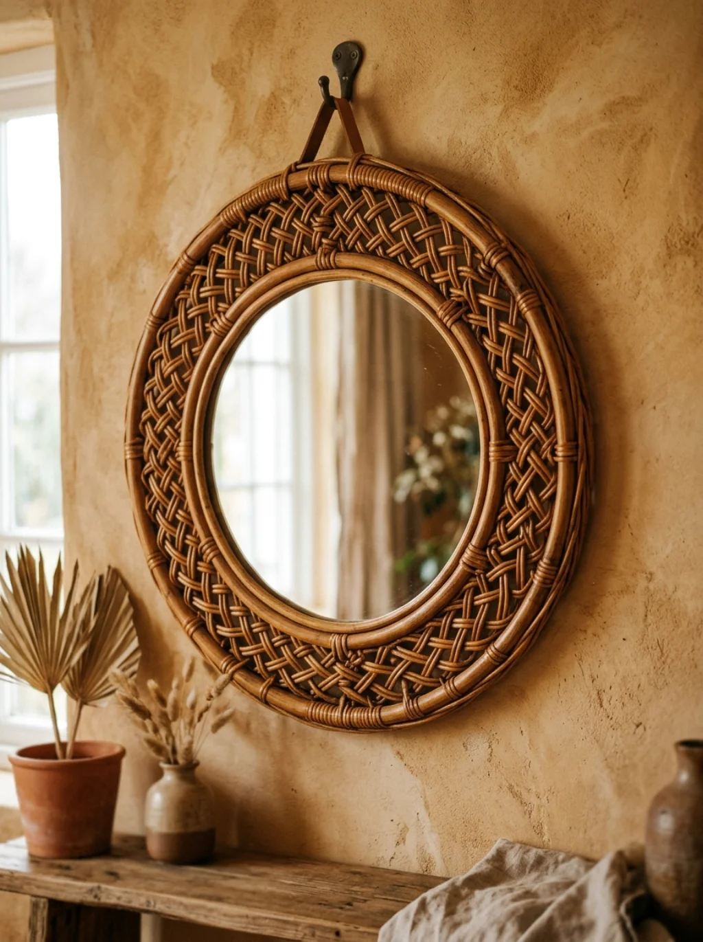 Rattan Frames Solve The Coldness Every Plain Mirror Quietly Hides