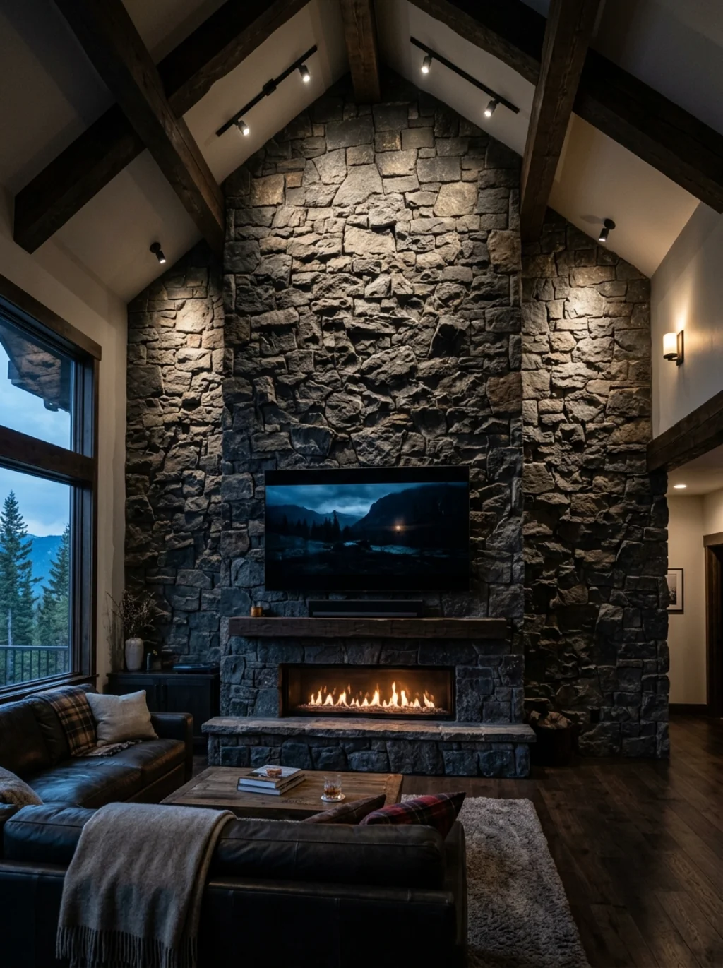Stone Accent Walls Bring Rustic Drama To Modern Living Rooms