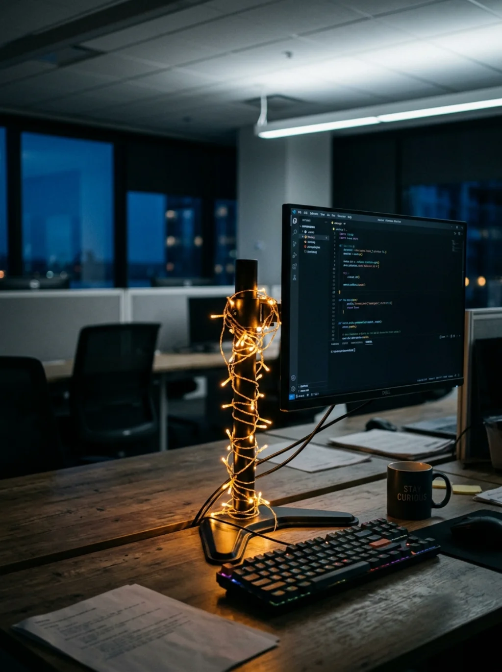 String Lights Are Quietly Becoming the Office's Favorite Decor Rule Breaker