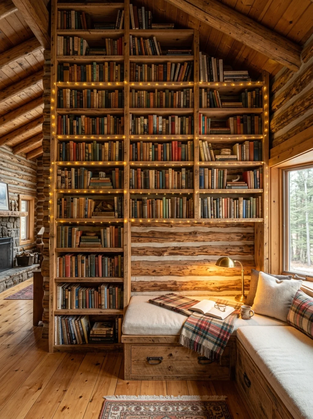 Built In Bookshelves That Give a Cabin Wall Its Deepest Purpose