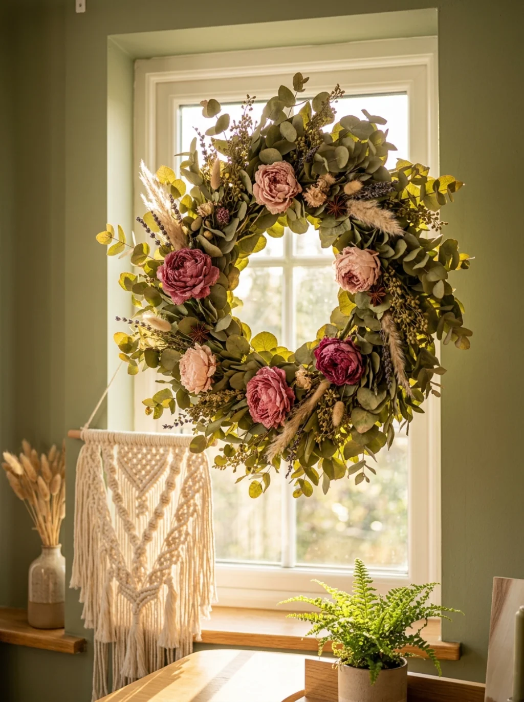 Floral Wreaths and Wall Hangings That Make the Living Room Feel Garden Fresh