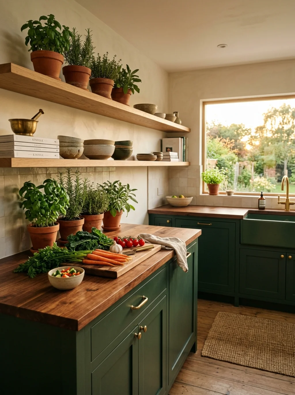 Forest Green Kitchen Ideas With Natural Wood for a Grounded Earthy Look