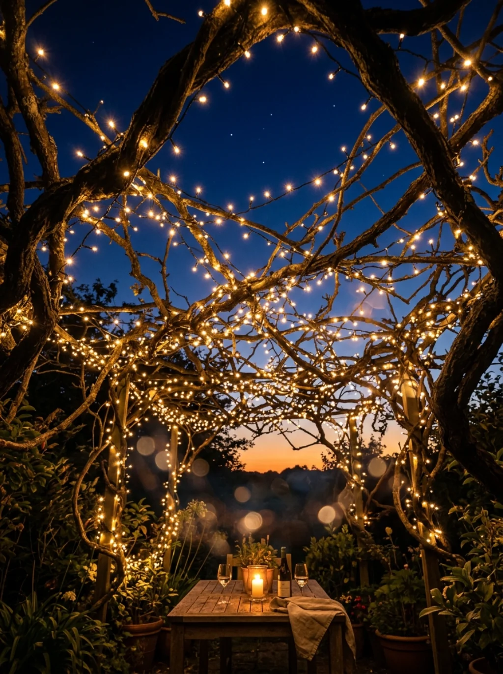 Fairy Lights Woven Through Branches Create A Starlit Canopy Effect