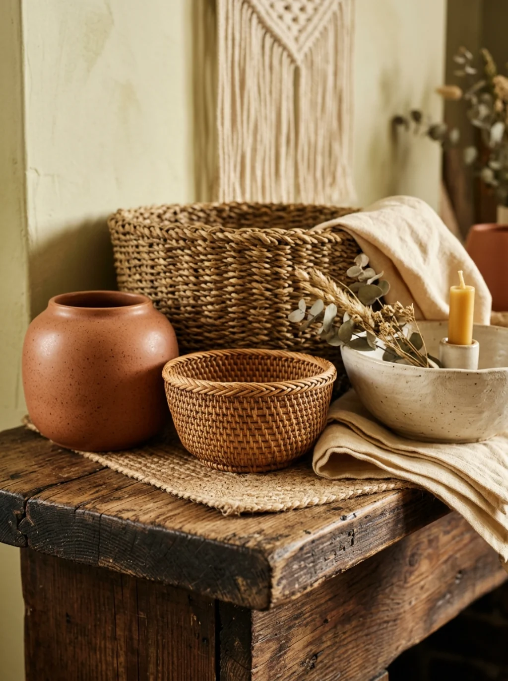 Layered Textures Turn a Flat Mantel Into a Sculptural Statement