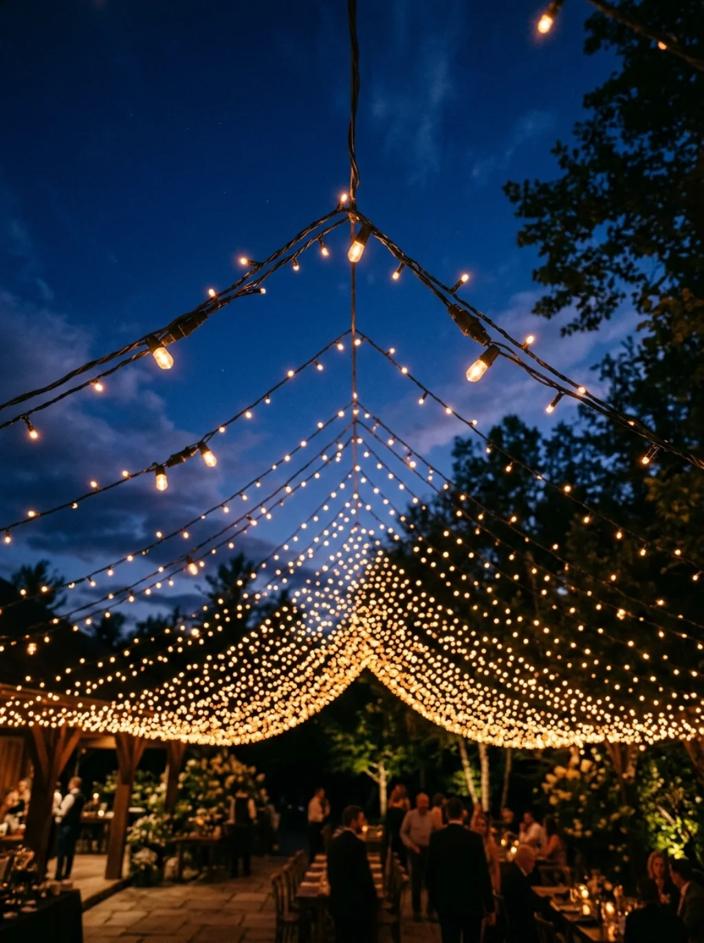 String Light Canopies Stretch Golden Hour Long Past Actual Sunset