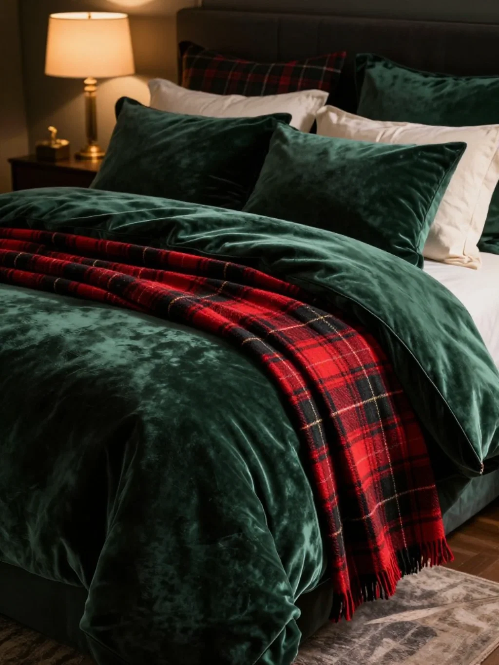 Velvet and Plaid Bedding Combinations That Define Cozy Holiday Perfection