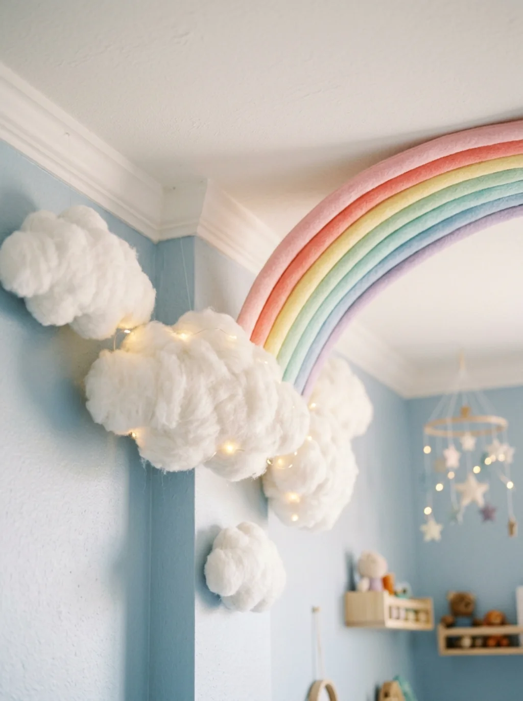 Cloud Motifs Floating Beside Arches of Gentle Color