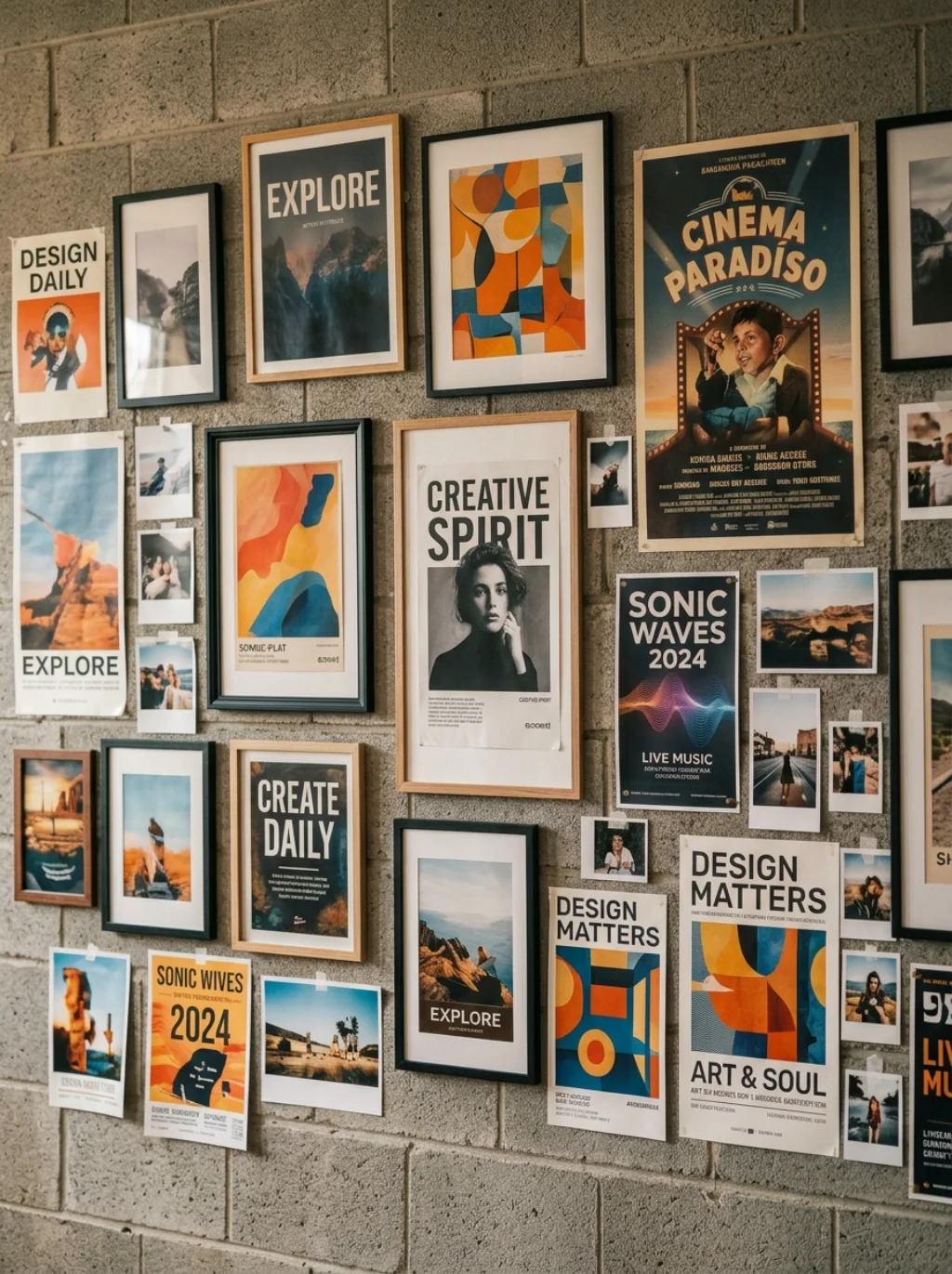 Command Strips Turn Bare Cinderblock Into a Gallery Wall Overnight