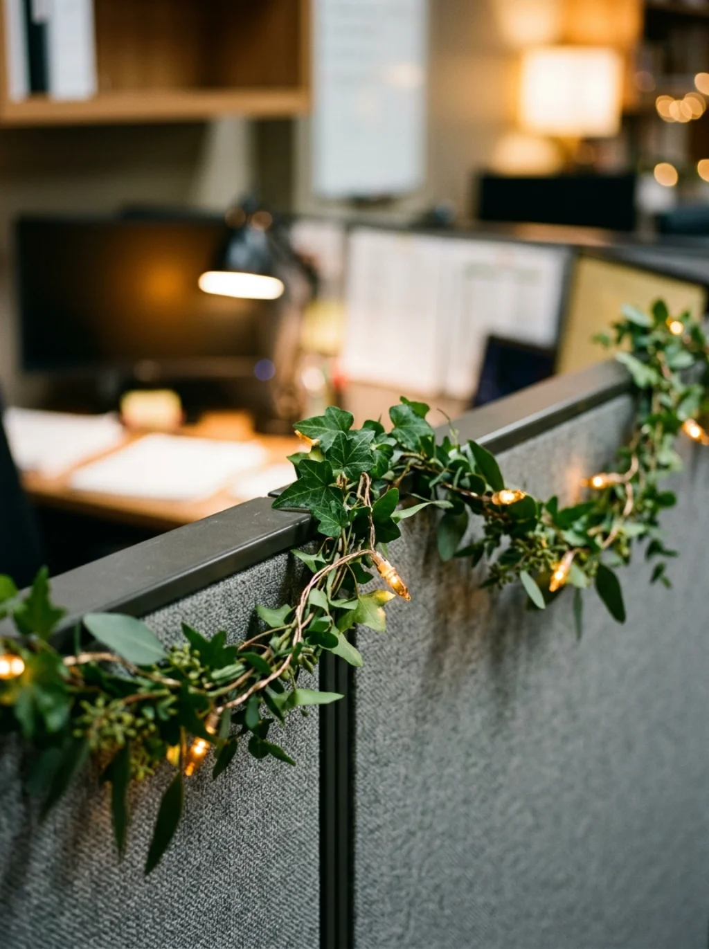 Garland Draped Right Can Make Gray Cubicle Walls Disappear Completely