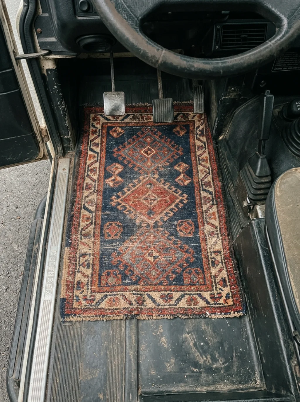Vintage Rugs Reborn as Floor Mats for a Nomad's Daily Adventure