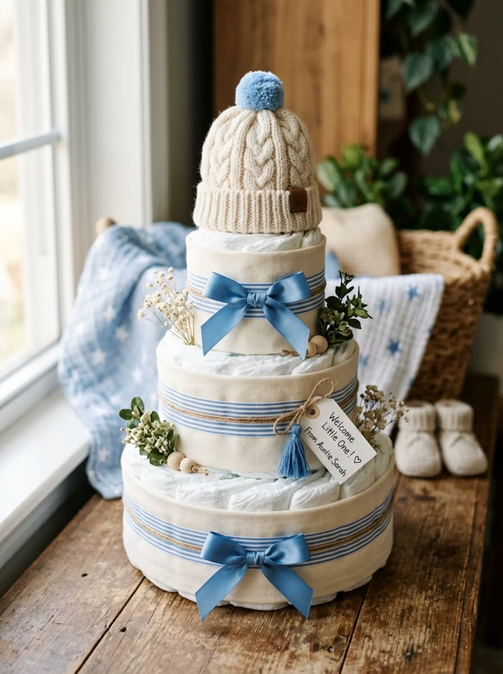 A Diaper Cake Styled for Winter Steals the Spotlight Every Time