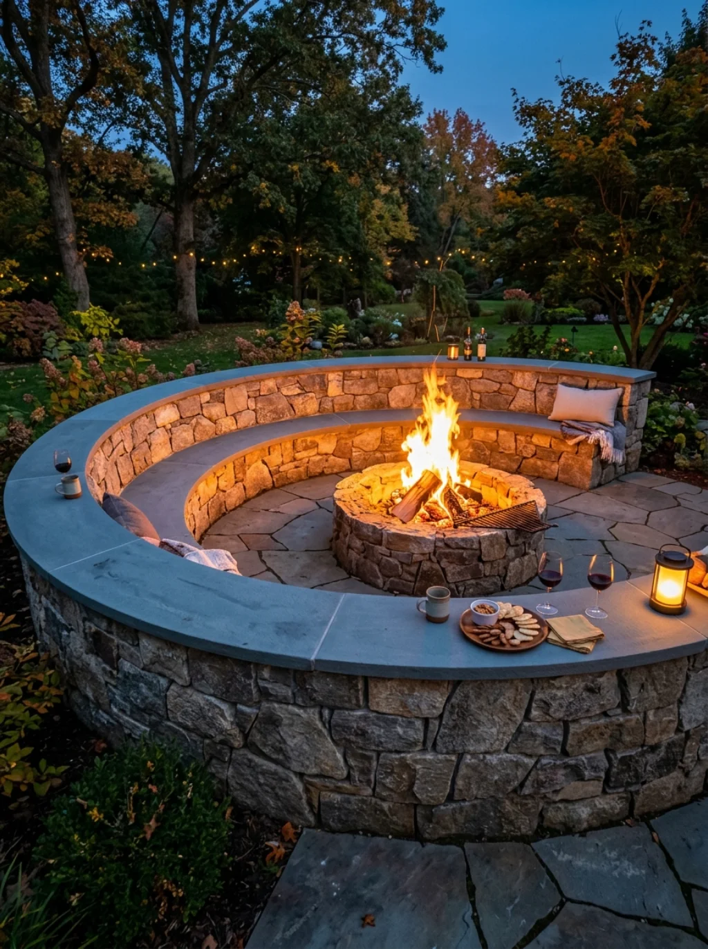 Seating Walls That Replace Chairs and Give the Fire Pit Area Real Structure