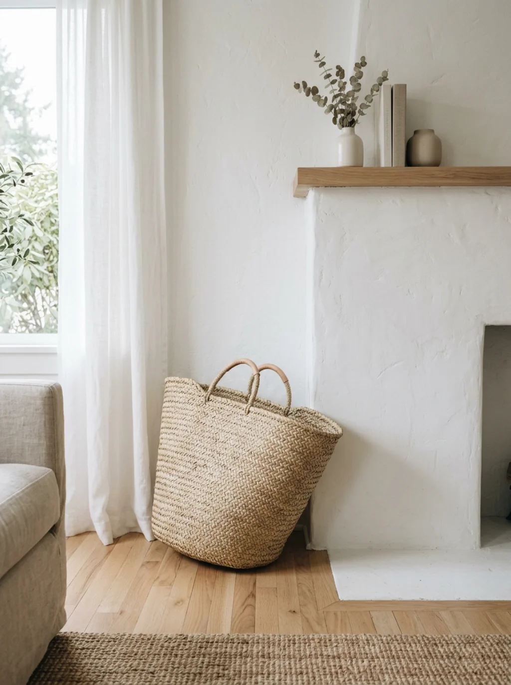 Woven Baskets Sneak Effortless Texture Into Minimalist Mantels