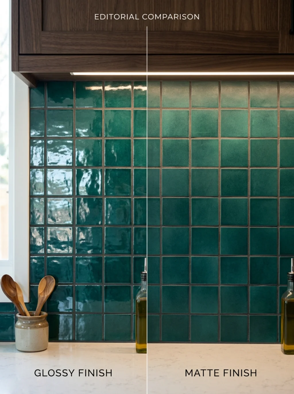 Glossy Versus Matte Backsplash Finishes and What Each Does to Dark Cabinets
