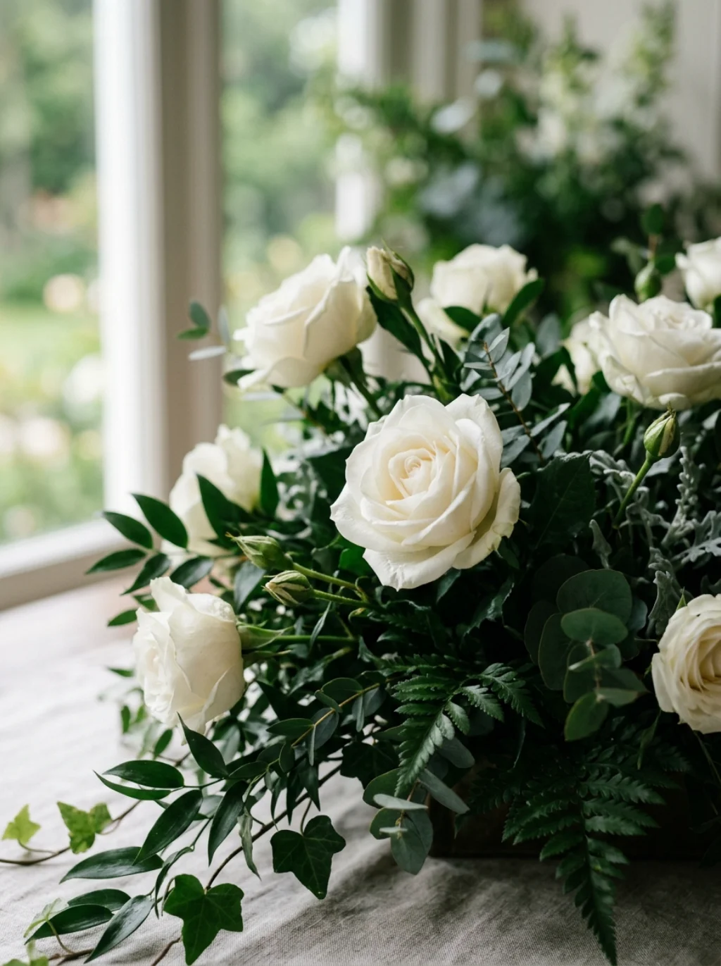White Roses Bring Romance to an Otherwise Rustic Table