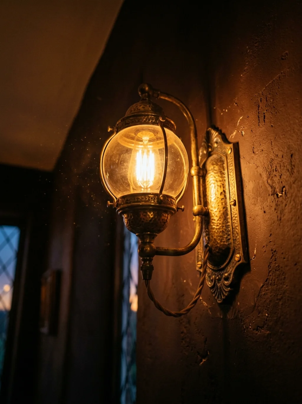 Brass Fixtures Catch Candlelight and Turn Brown Walls Into Gold
