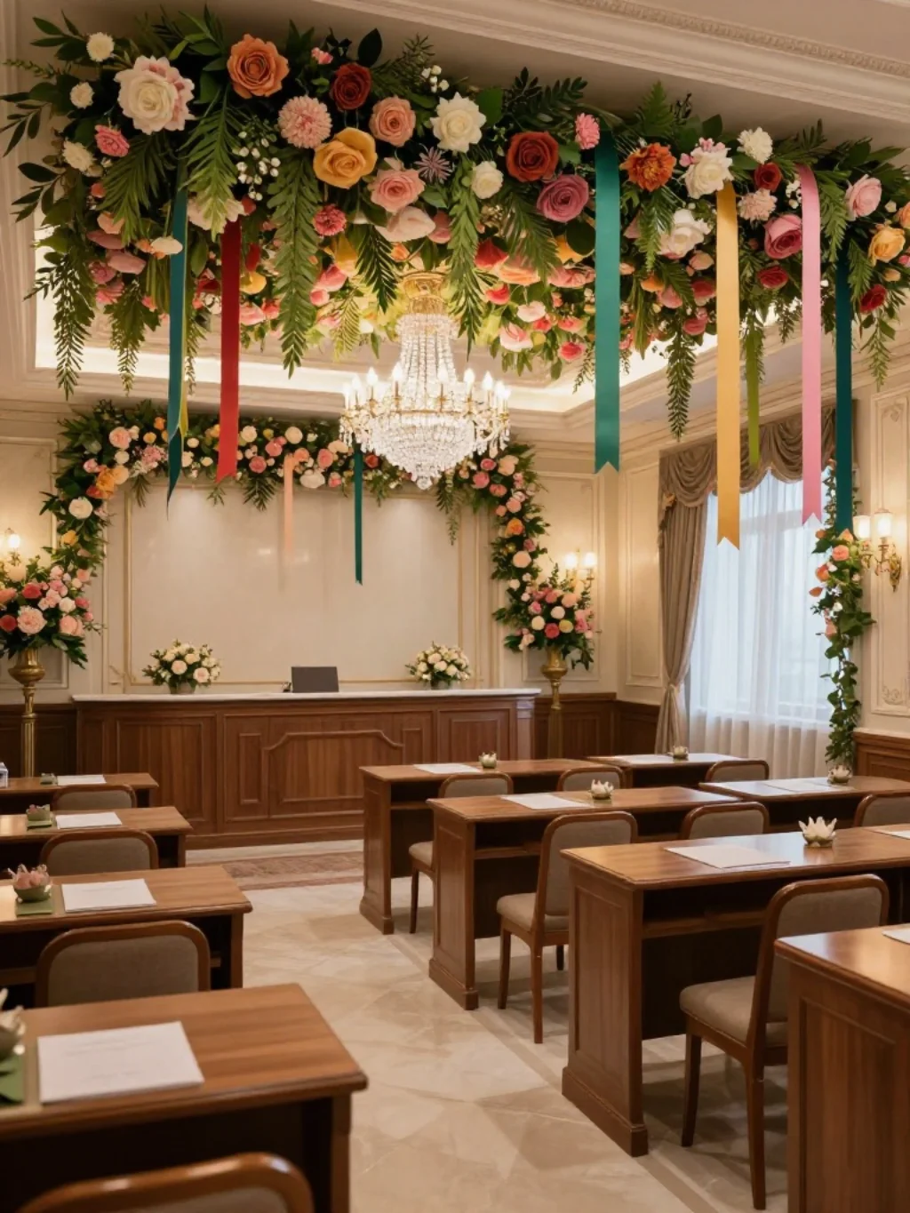 9. Floral Garland Ceiling Hanging Classroom Decor