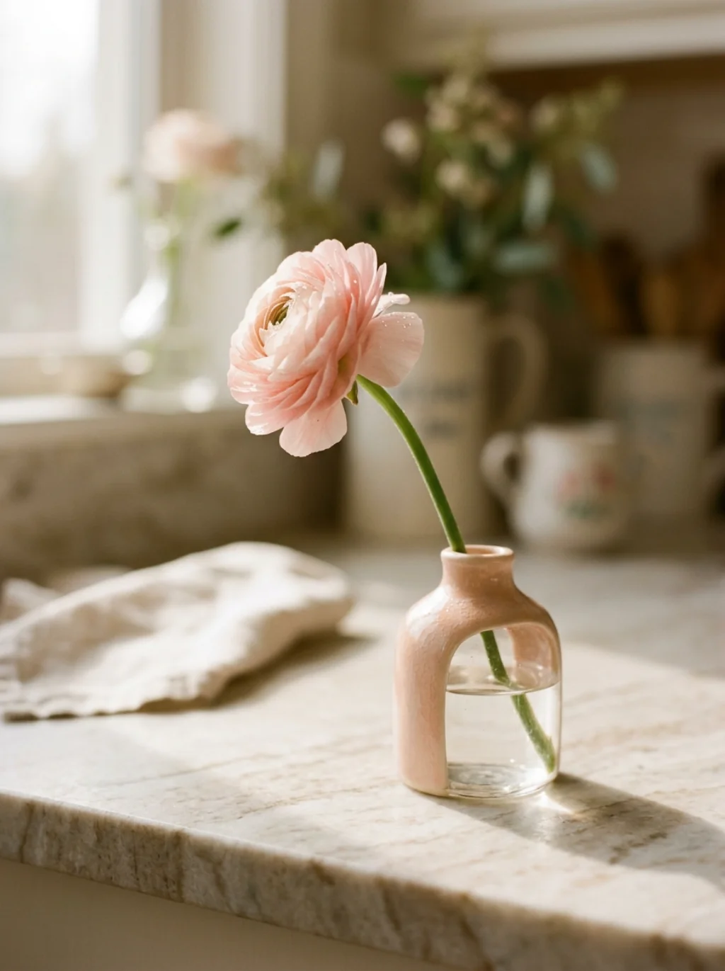 A Bud Vase Adds Softness to an Otherwise Hard Countertop