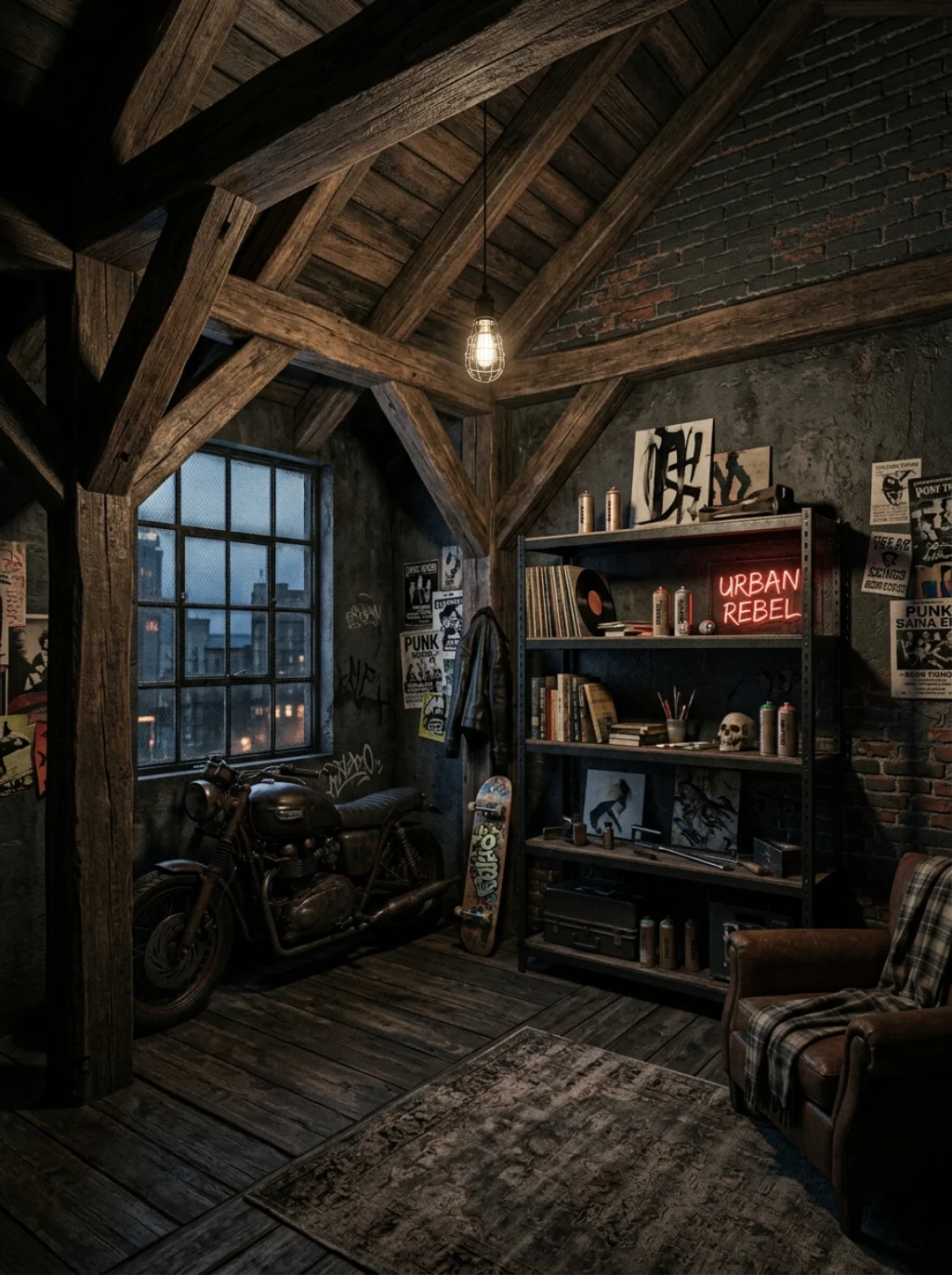Industrial Accents Give Attic Rooms An Edgy Teenage Vibe