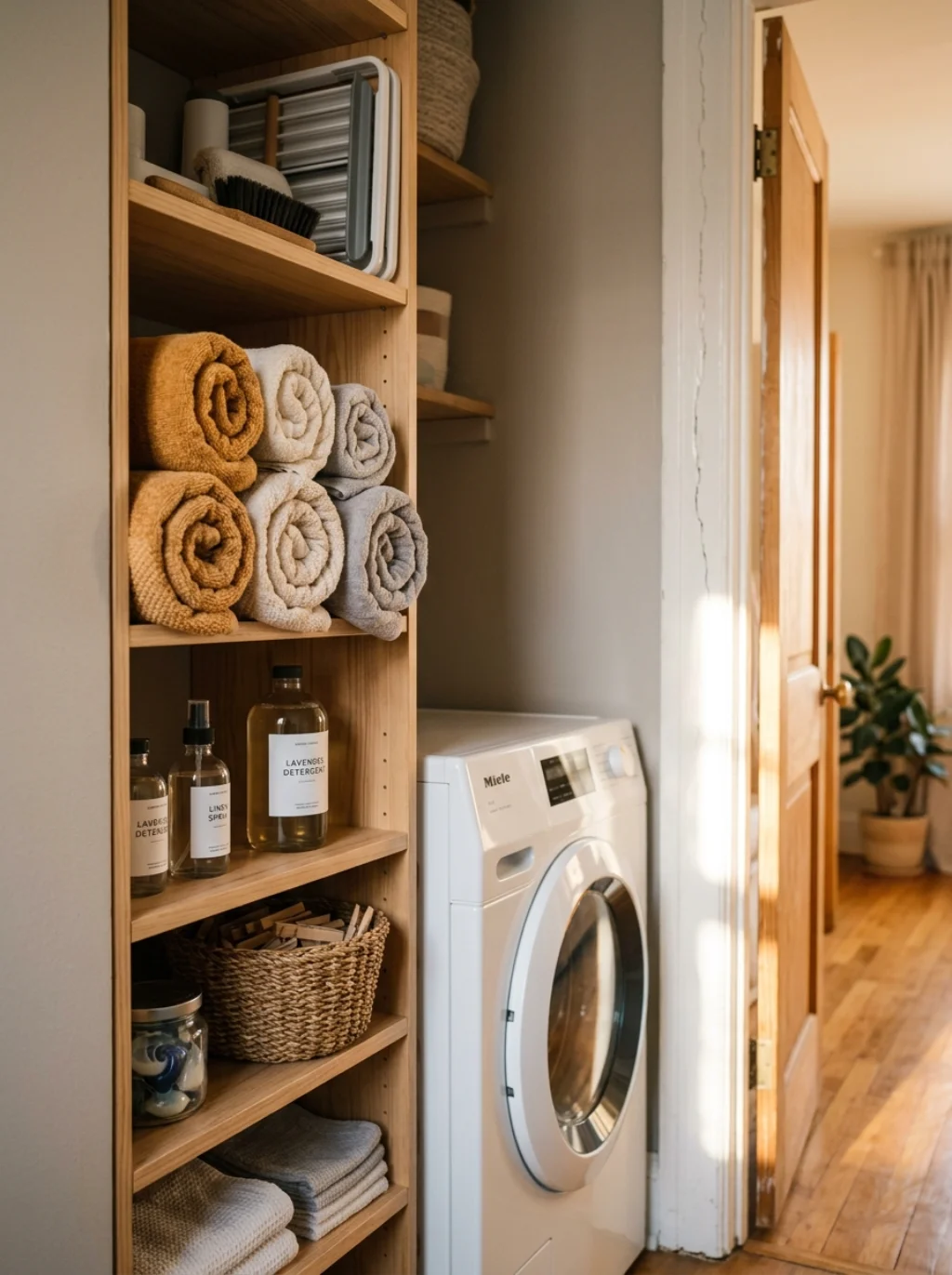 Small Apartment Laundry Closets Hide More Shelf Space Than You'd Guess